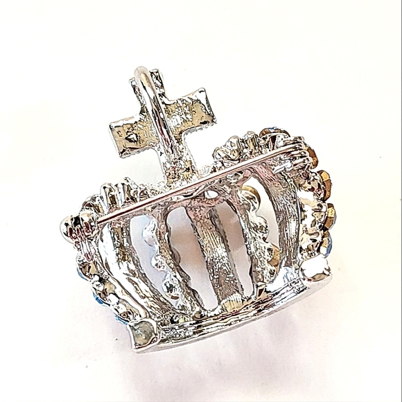 CROWN BROOCH PENDANT - VINTAGE BLUE RHINESTONES - Picture 3 of 8